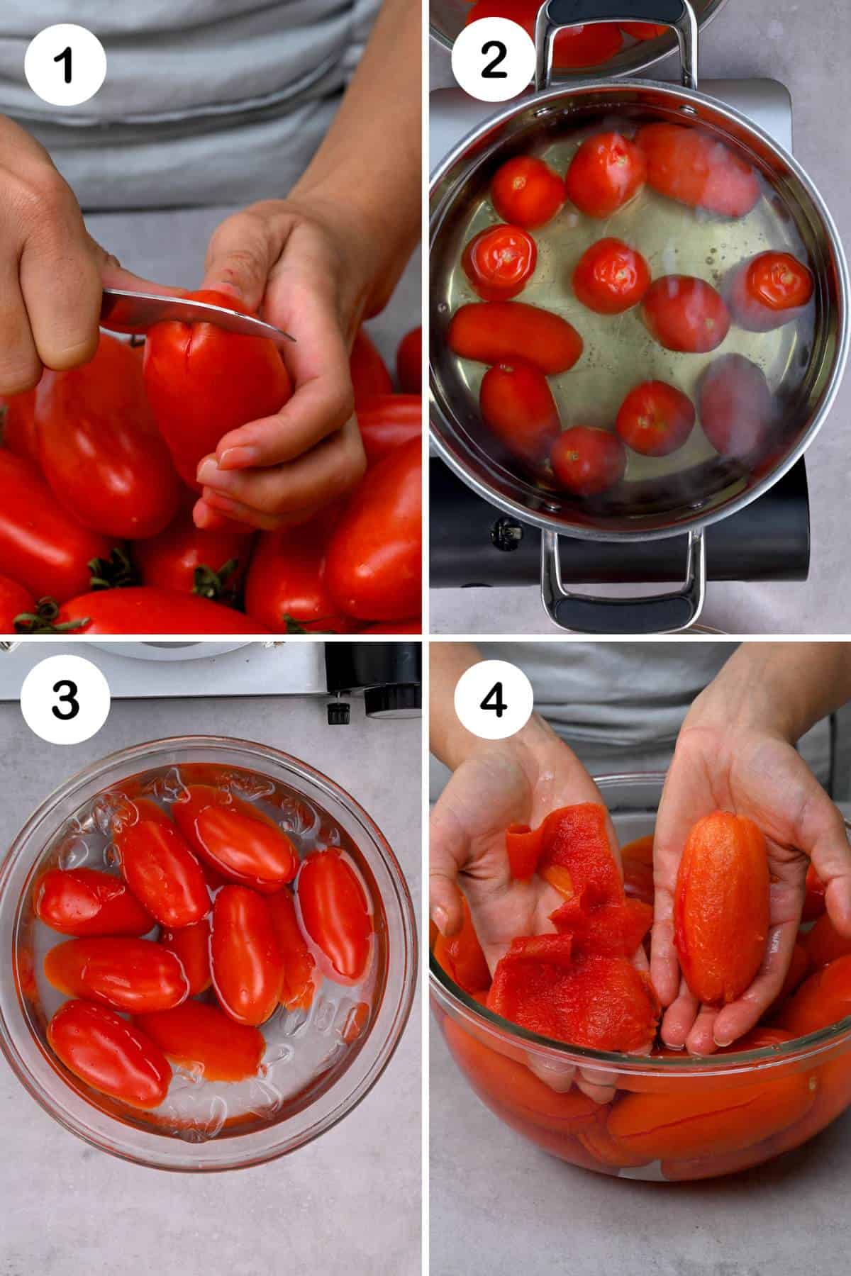 steps for peeling whole tomatoes