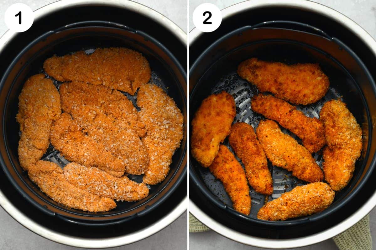 Before and after air frying chicken tenders