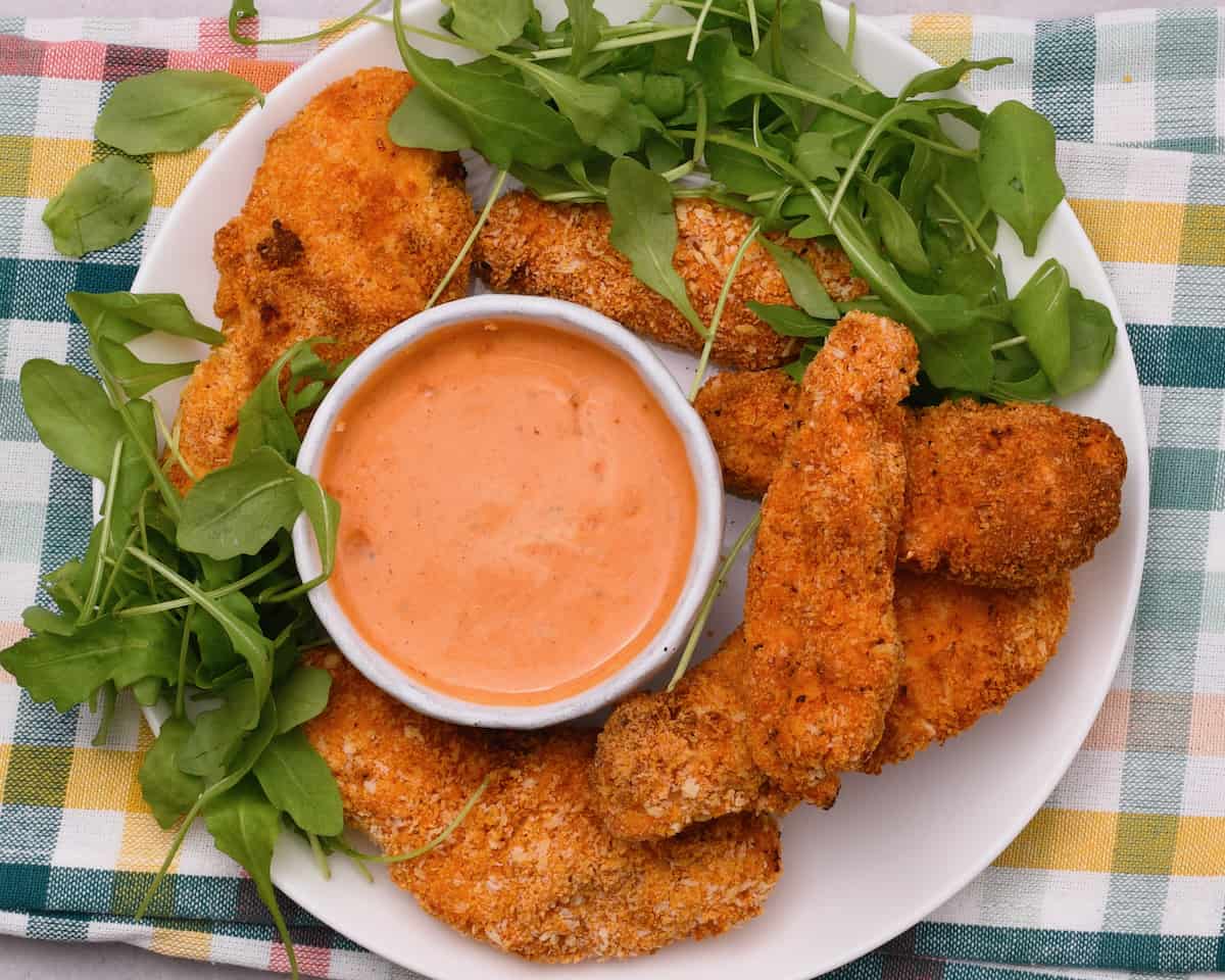 Serving suggestion for chicken tenders with sauce