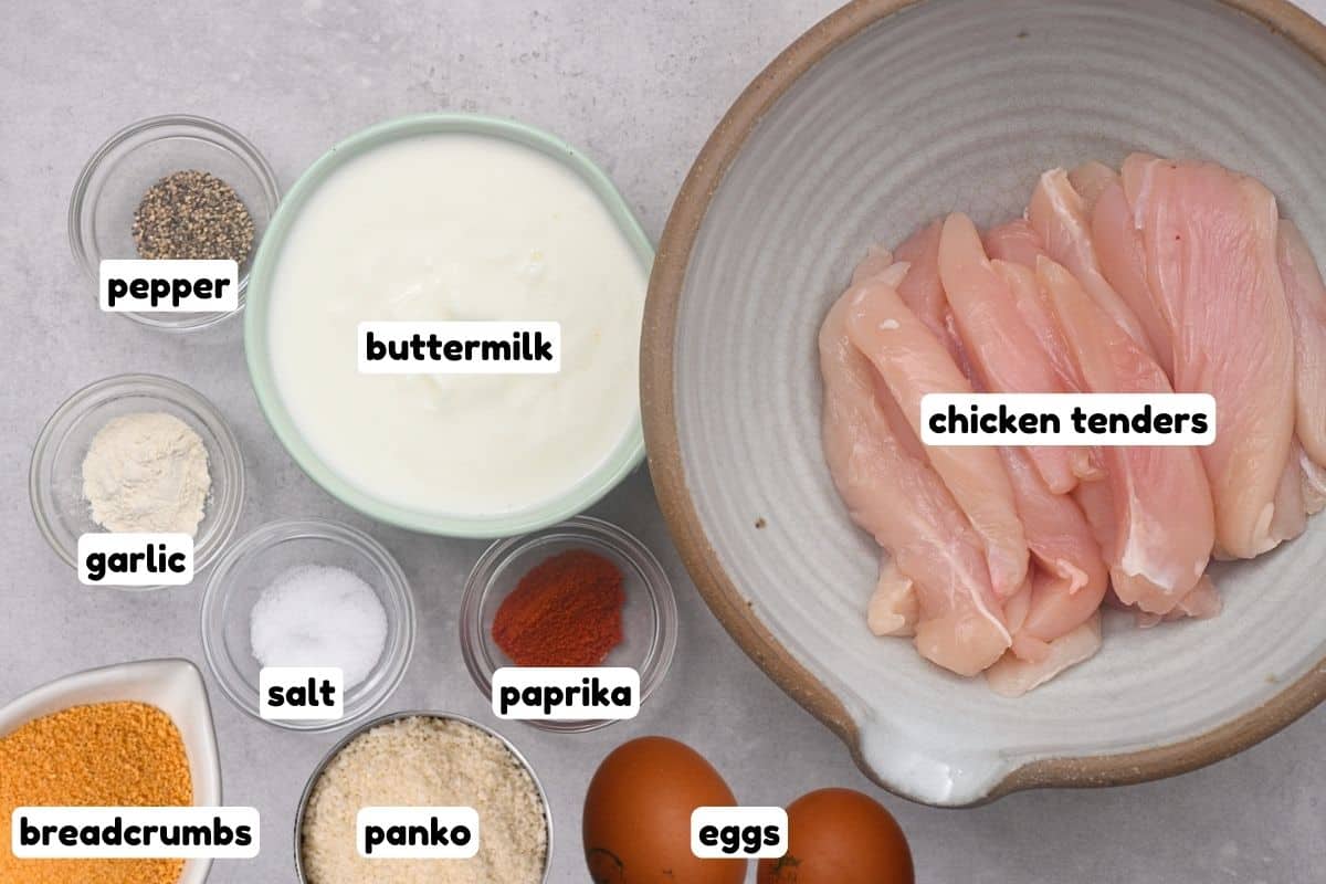 Ingredients for air fried chicken tenders