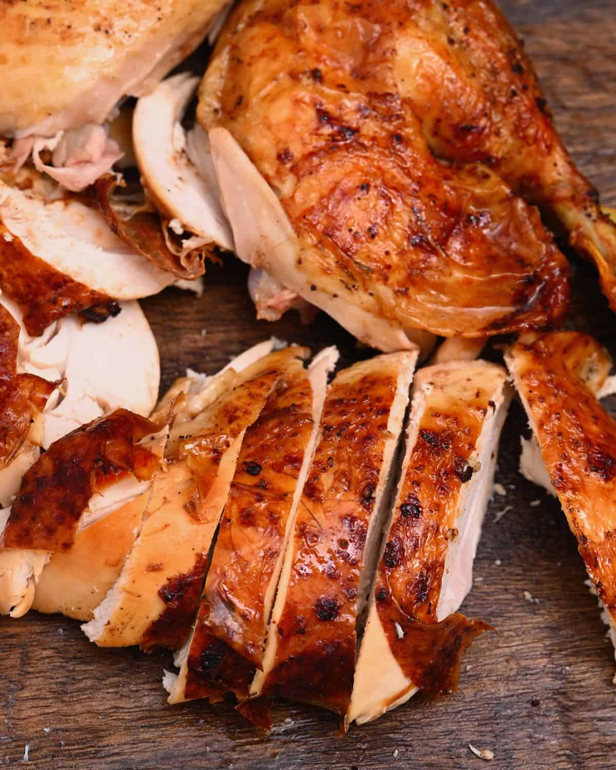 Roasted chicken sliced into pieces