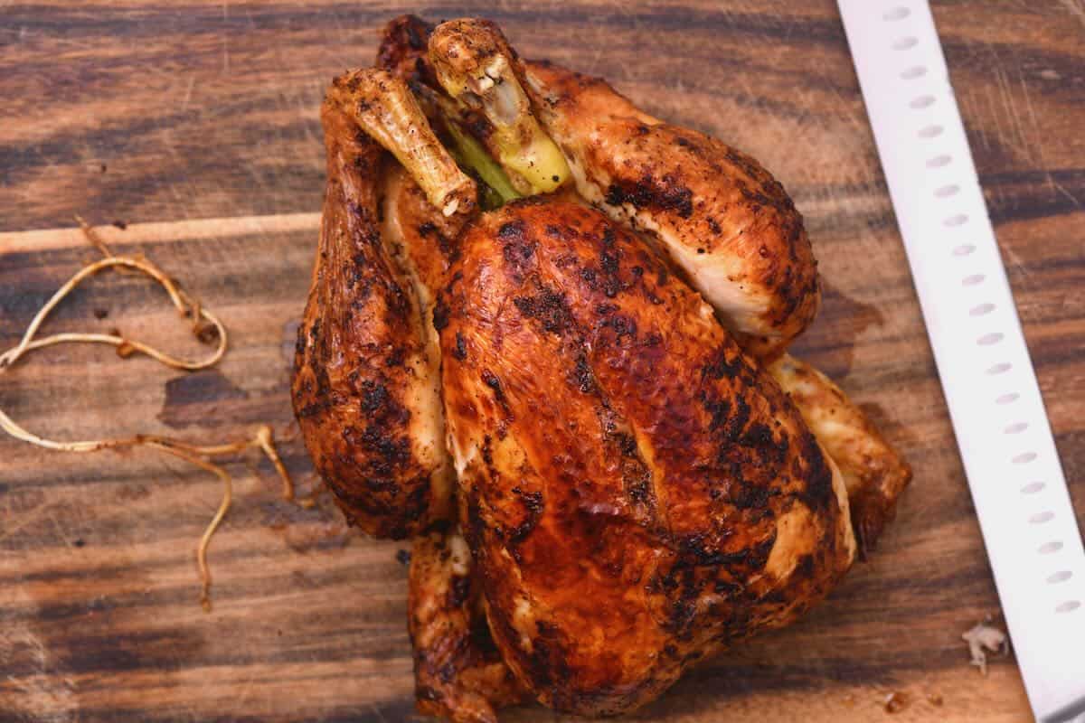Whole chicken roasted in the air fryer
