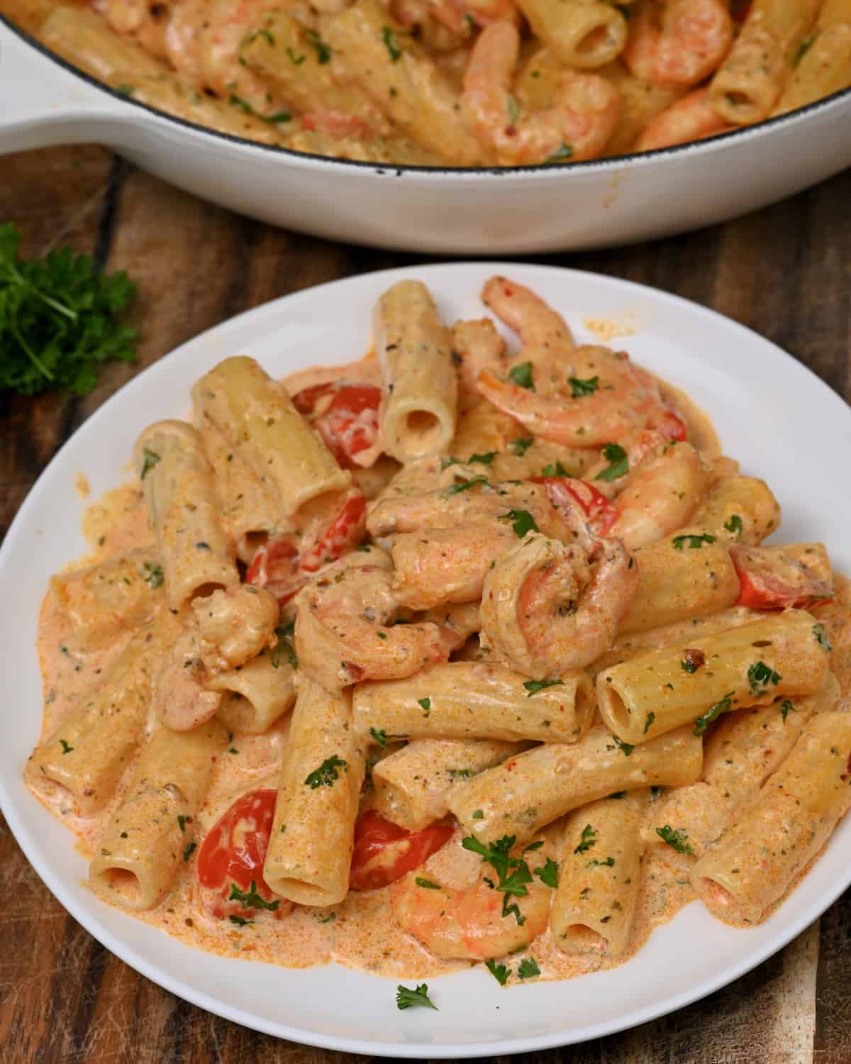 A serving oh cajun shrimp pasta
