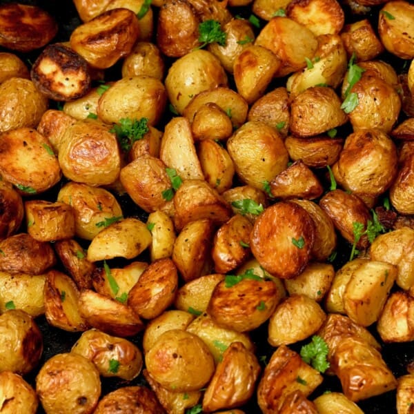 Oven roasted potatoes topped with parsley