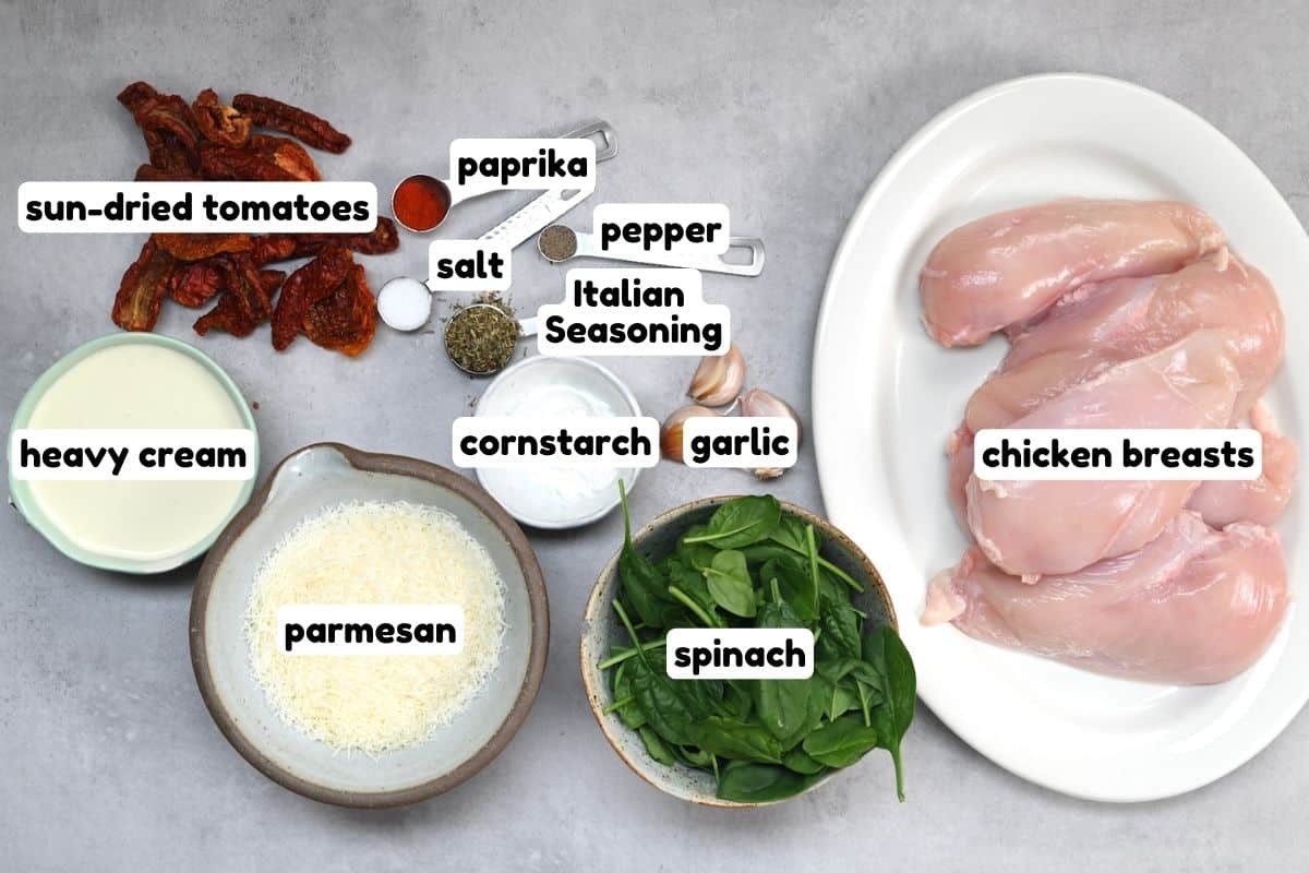 Ingredients for crockpot Tuscan chicken