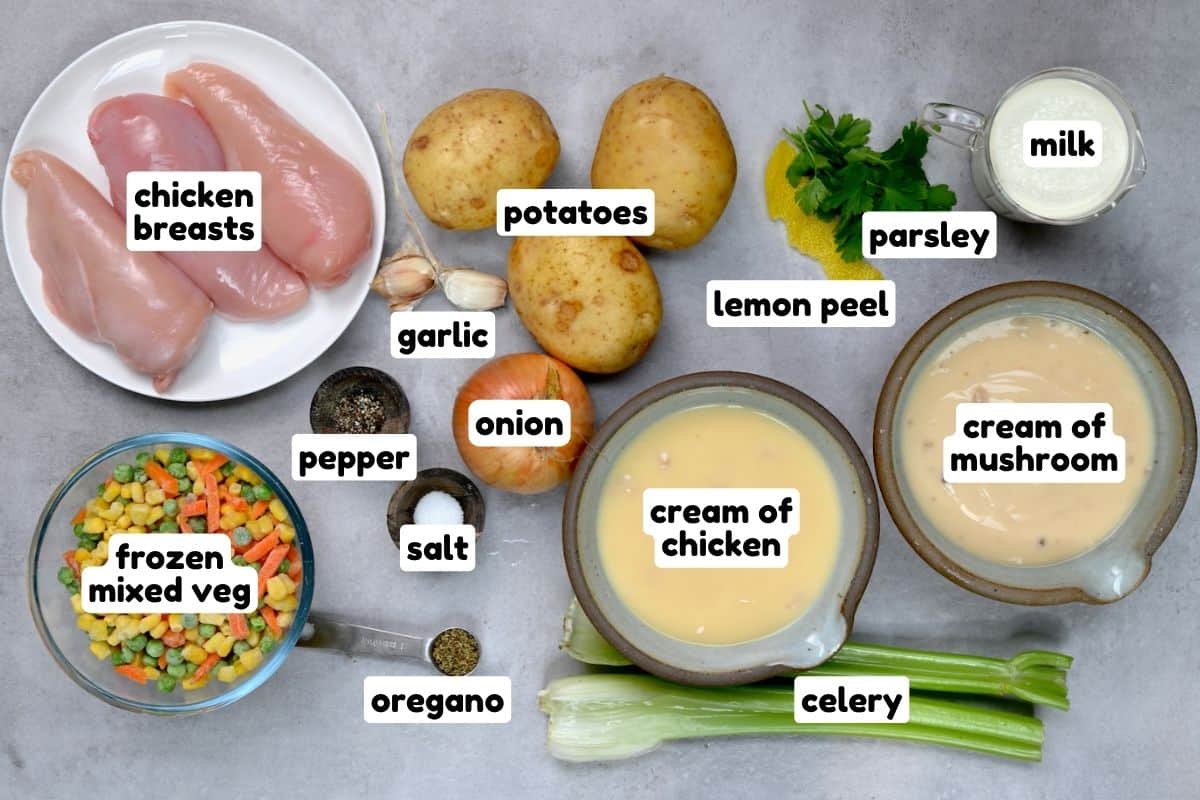 Ingredients for crock pot chicken pot pie