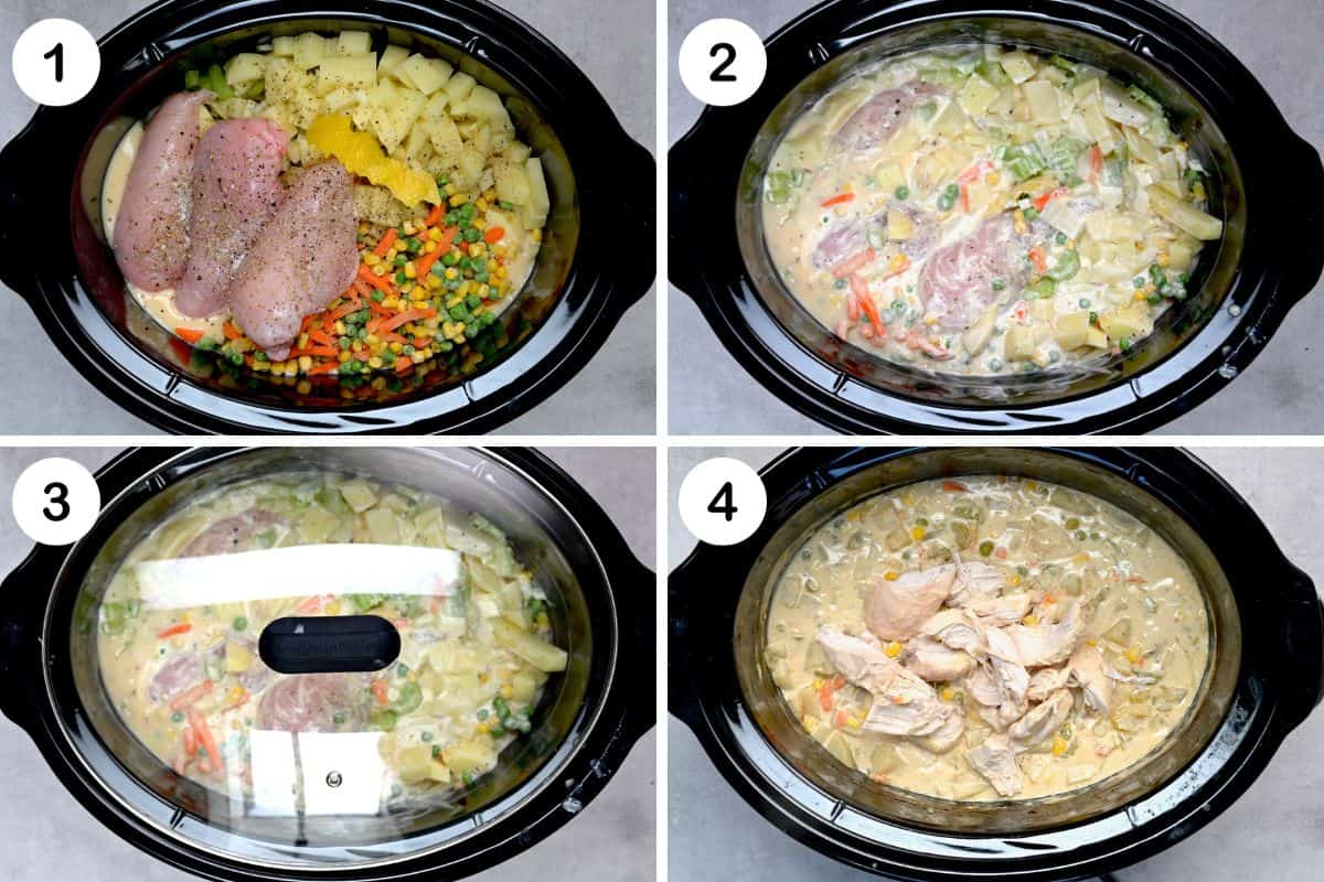 Steps for cooking chicken pot pie in a crock pot
