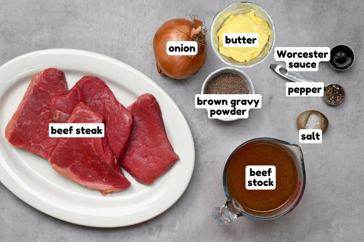 Ingredients for crock pot steak and gravy