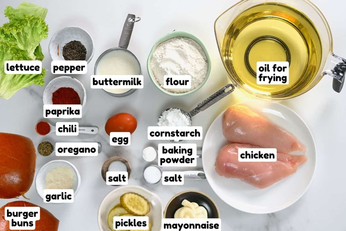 Ingredients for fried chicken sandwich