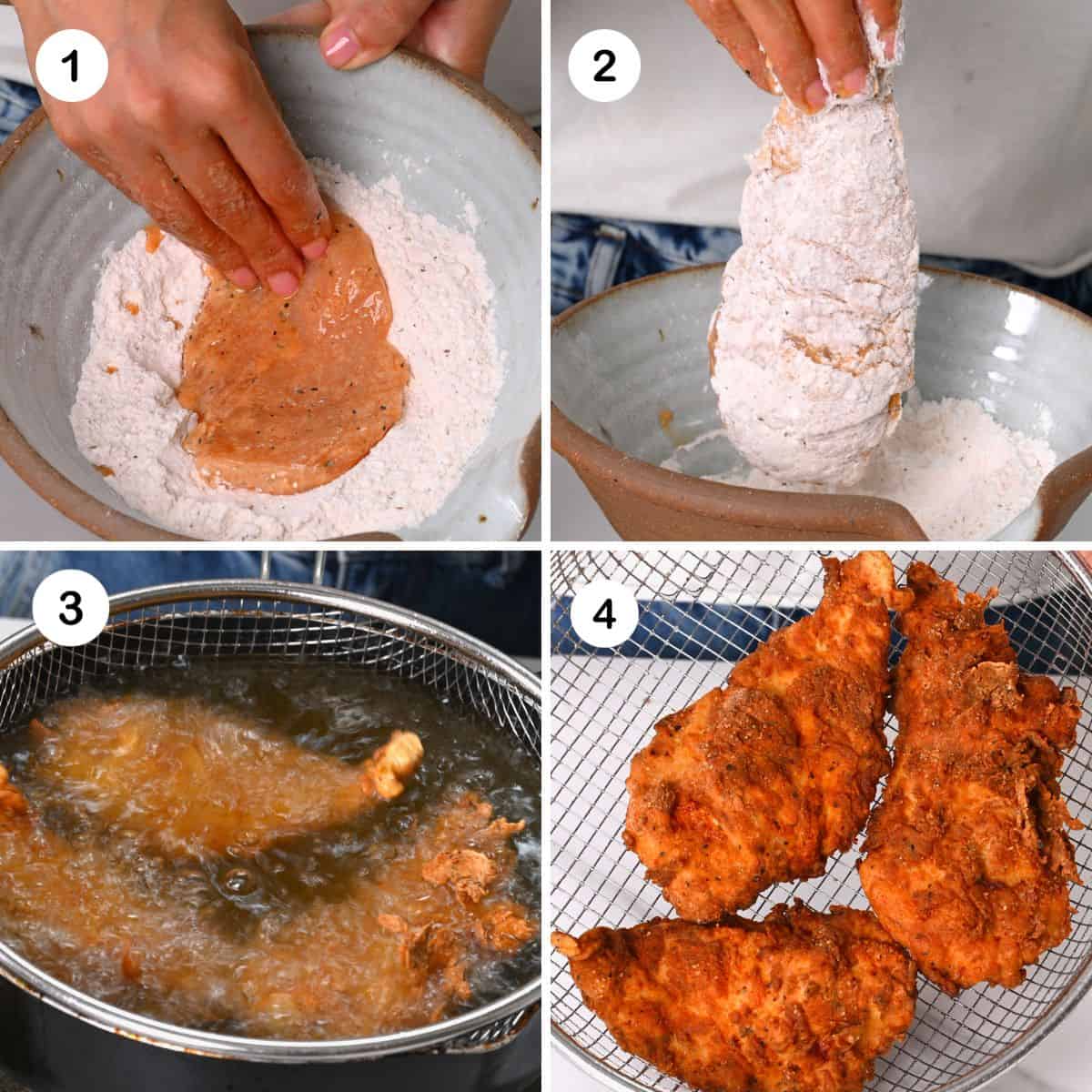 Steps for breading and frying chicken breasts