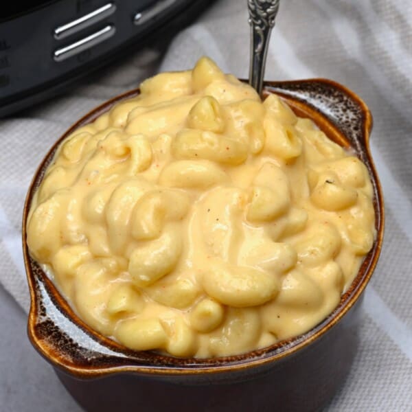 A bowl with Mac and cheese