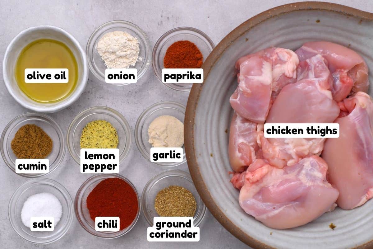 Ingredients for boneless chicken thighs for tacos