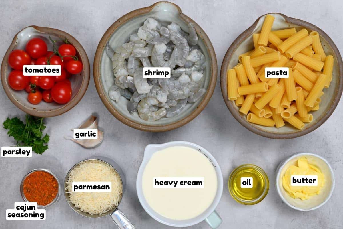Ingredients for cajun shrimp pasta