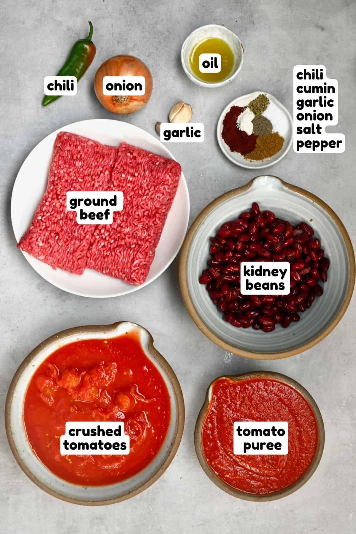 Ingredients for crockpot chili