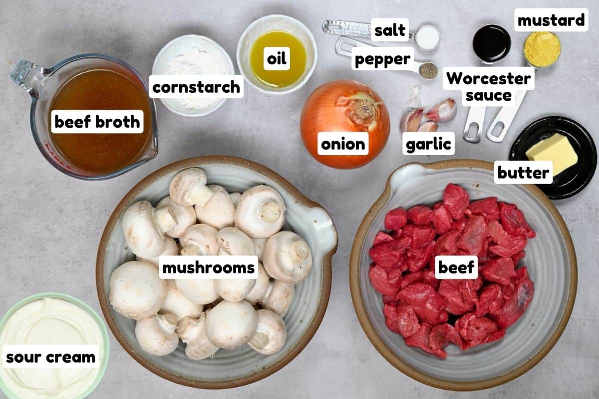 Ingredients for slow cooker beef Stroganoff
