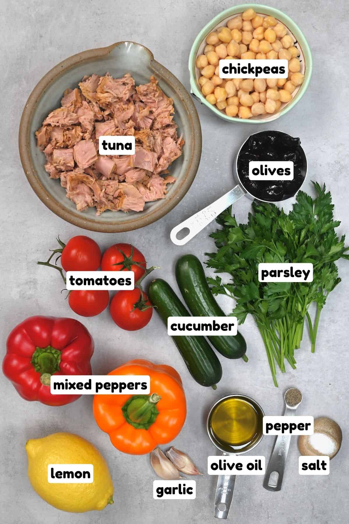 Ingredients for Mediterranean tuna salad