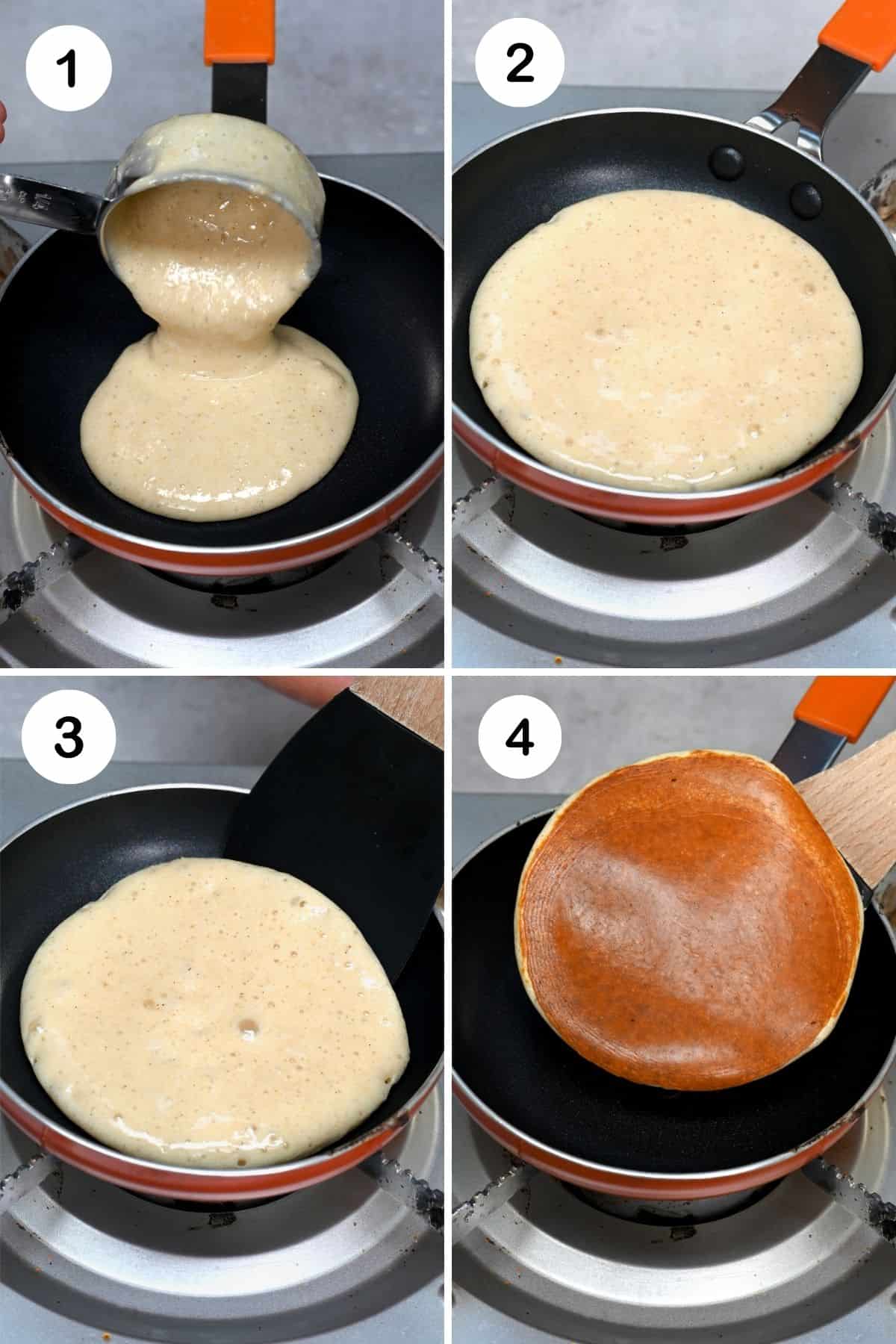Making protein pancakes in a small pan