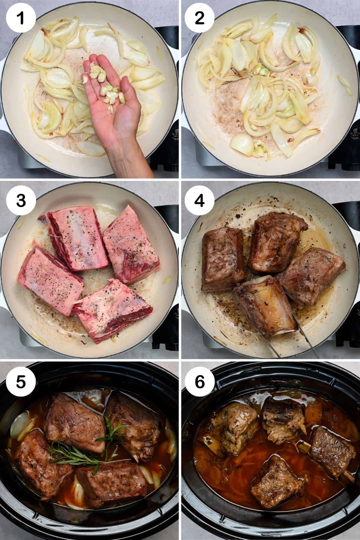 Steps for searing and slow cooking short ribs