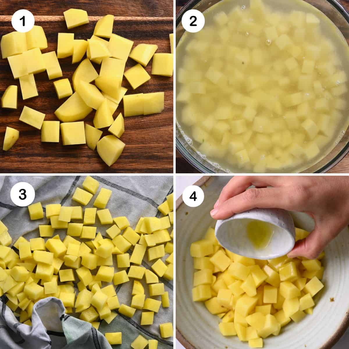 Steps for chopping and seasoning potatoes for frying