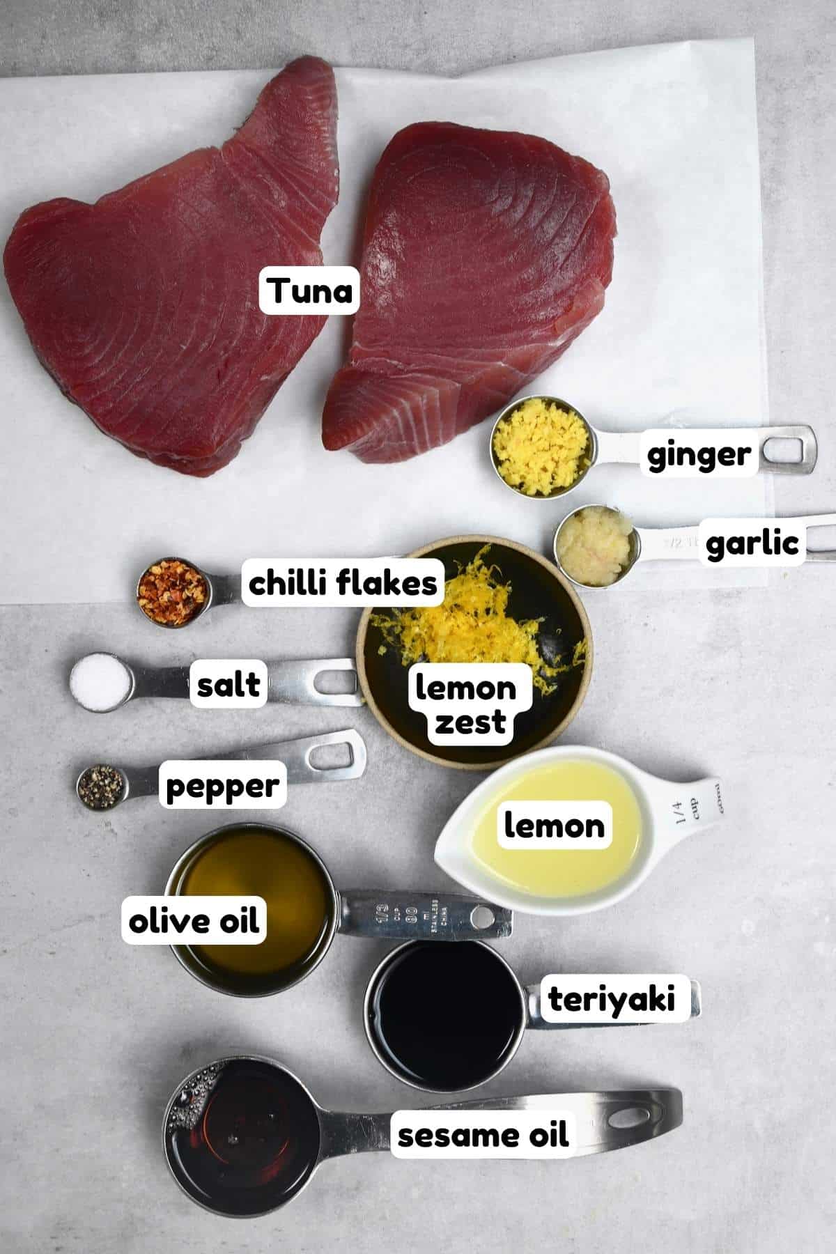 ingredients for grilled tuna steak