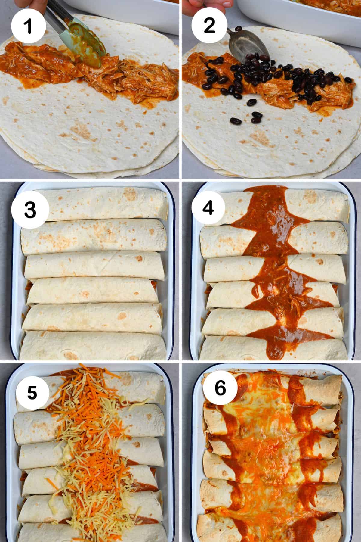 steps for assembling Crockpot Chicken Enchiladas
