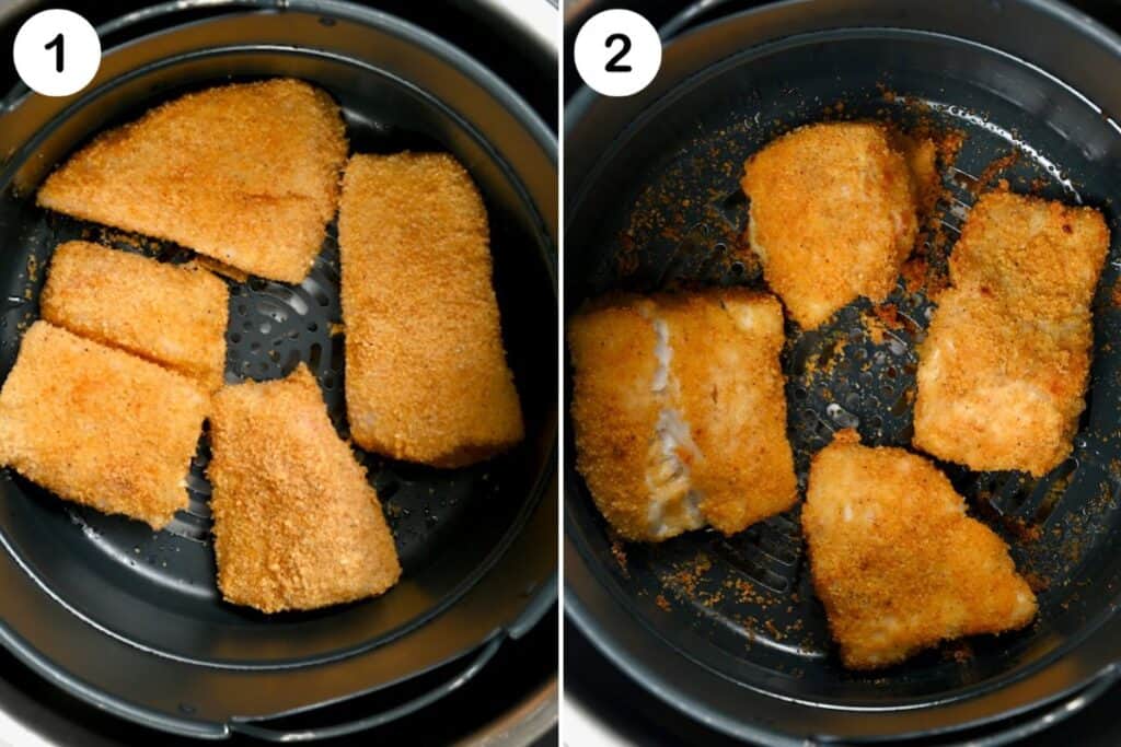 Before and after air frying white fish