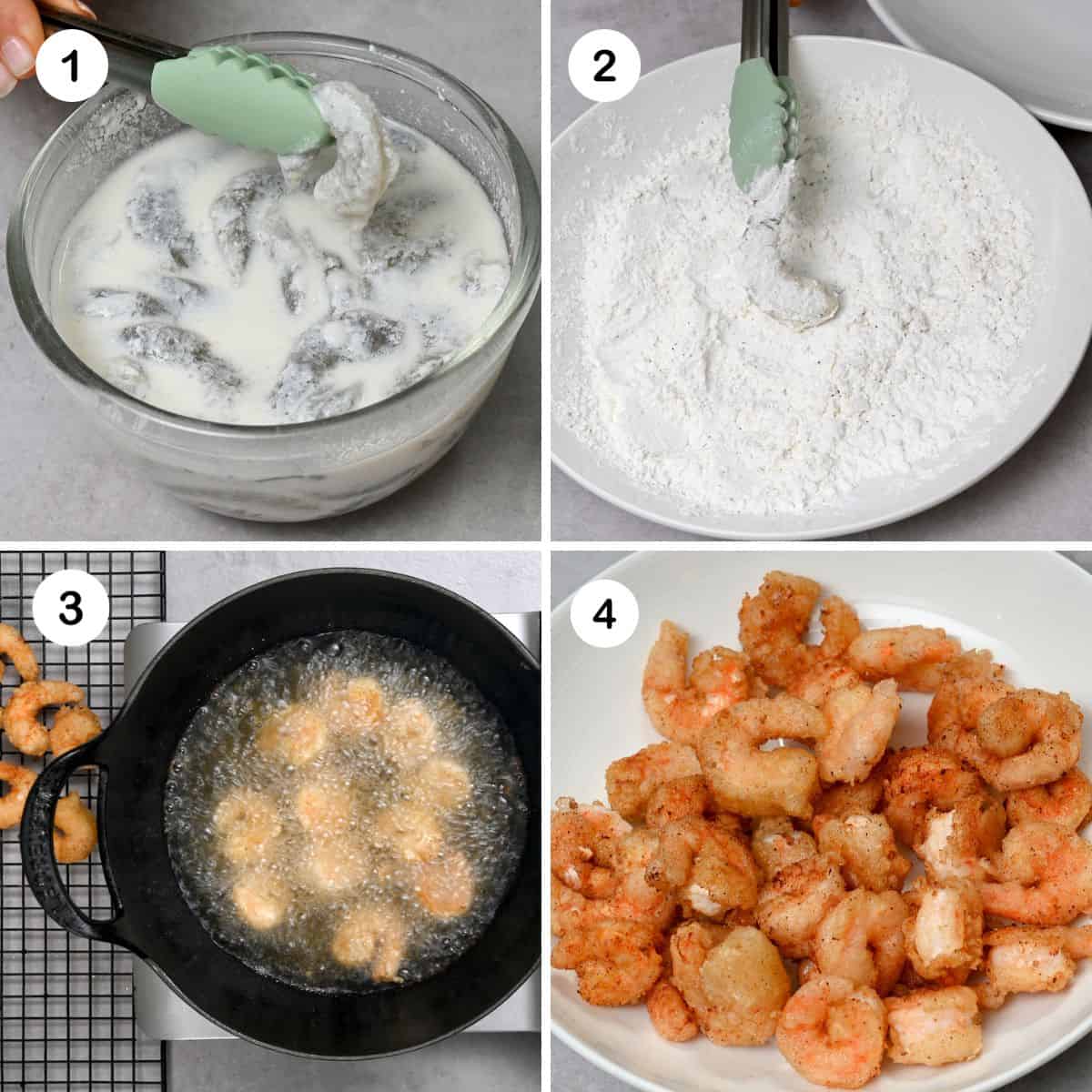 steps to coat and fry shrimps