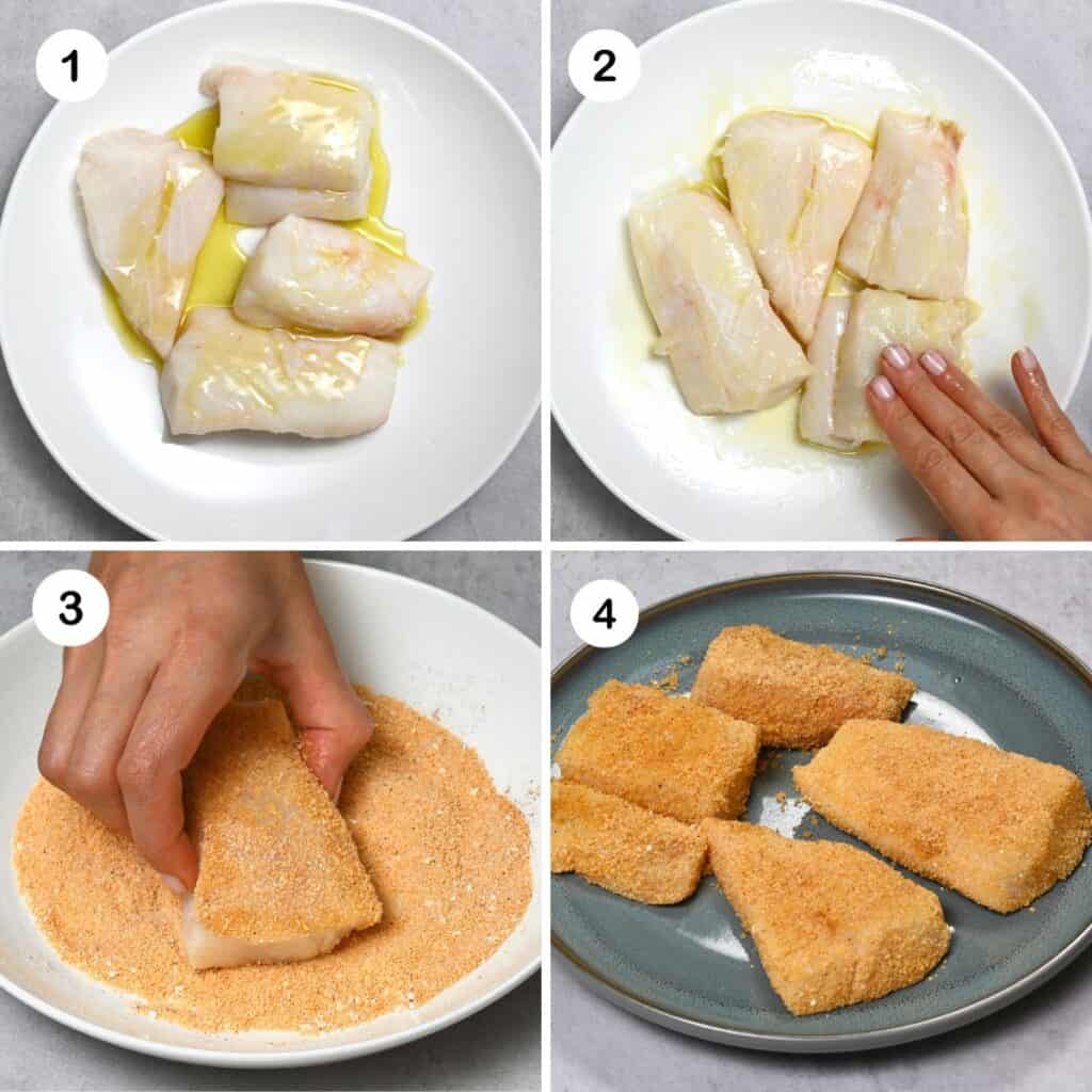 Steps for coating fish with breading
