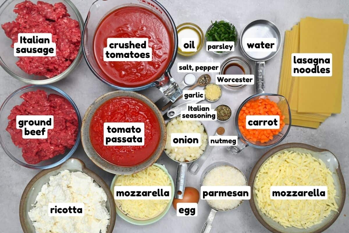 Ingredients for beef lasagna