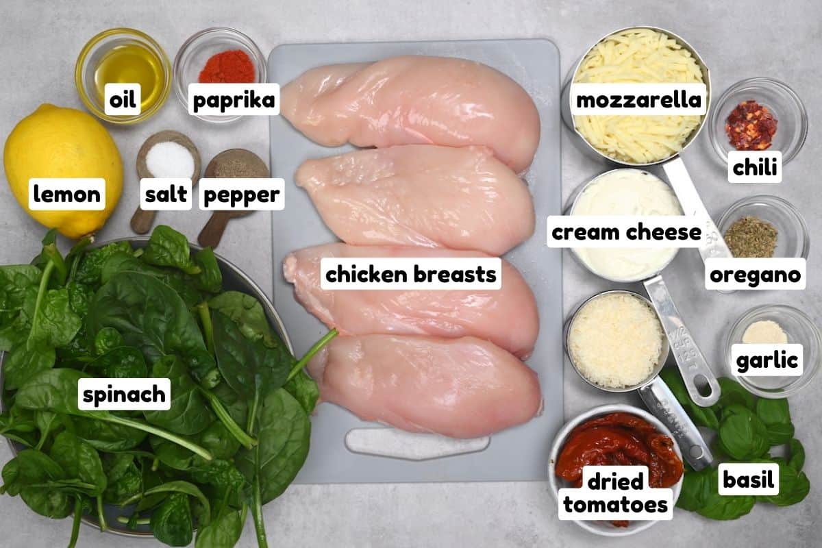 Ingredients for cheese stuffed chicken breasts