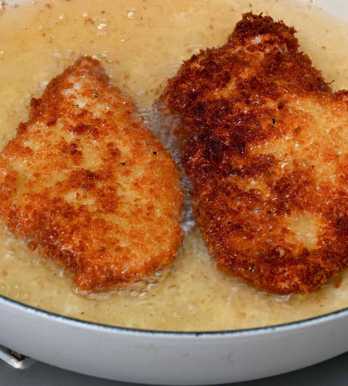 pan fry the breaded chicken breasts