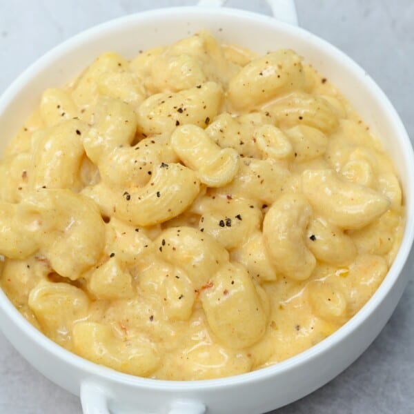 A serving of crockpot Mac and cheese