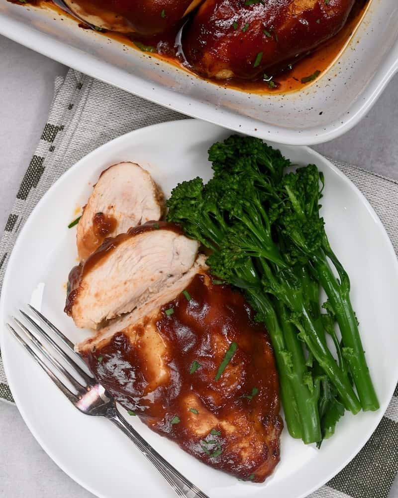 BBQ chicken breast served with broccolini