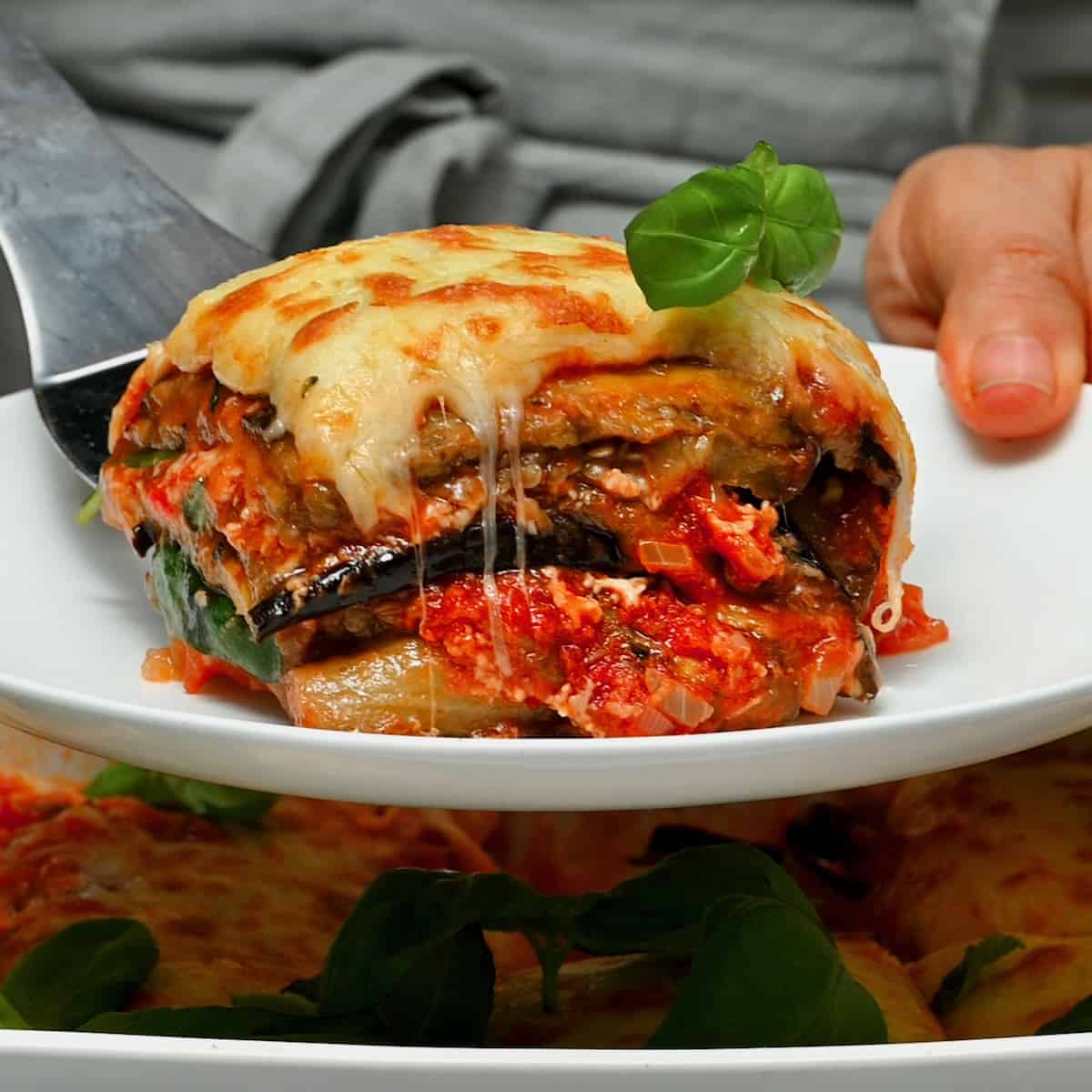 A serving of freshly made eggplant parmesan