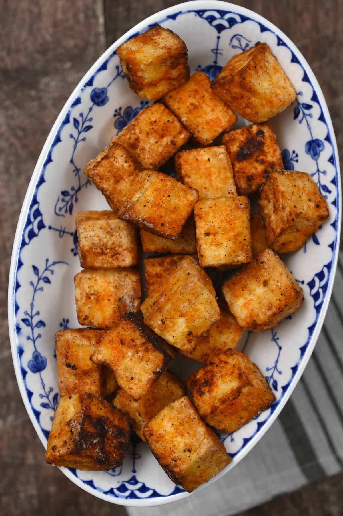 A plate with fried tofu