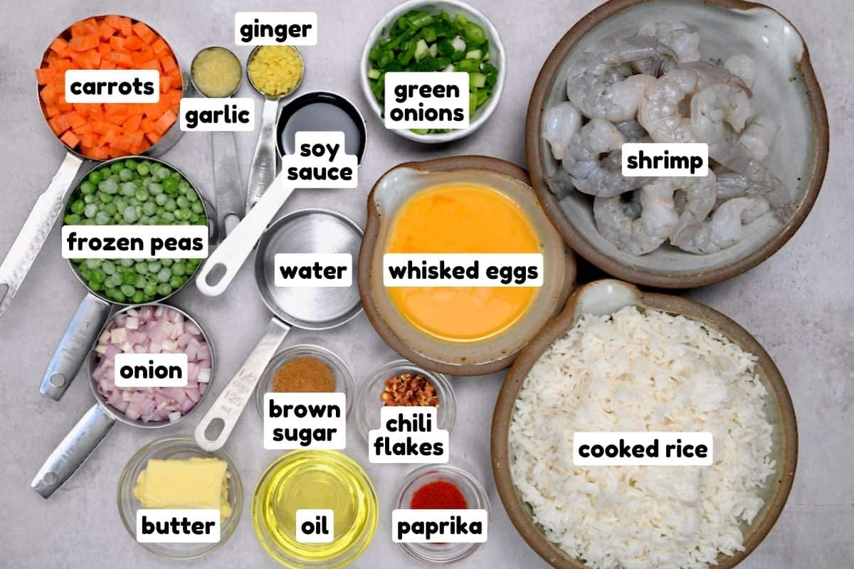 Ingredients for shrimp fried rice