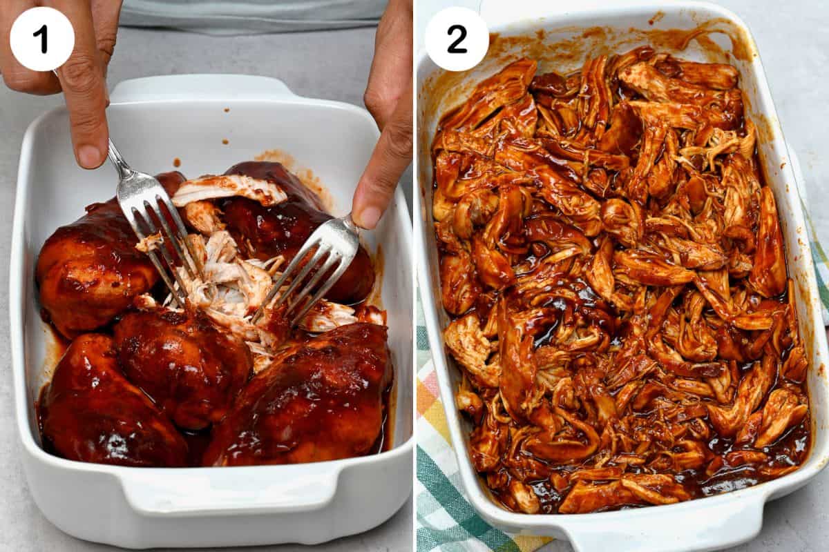 shred the crockpot bbp chicken with two forks