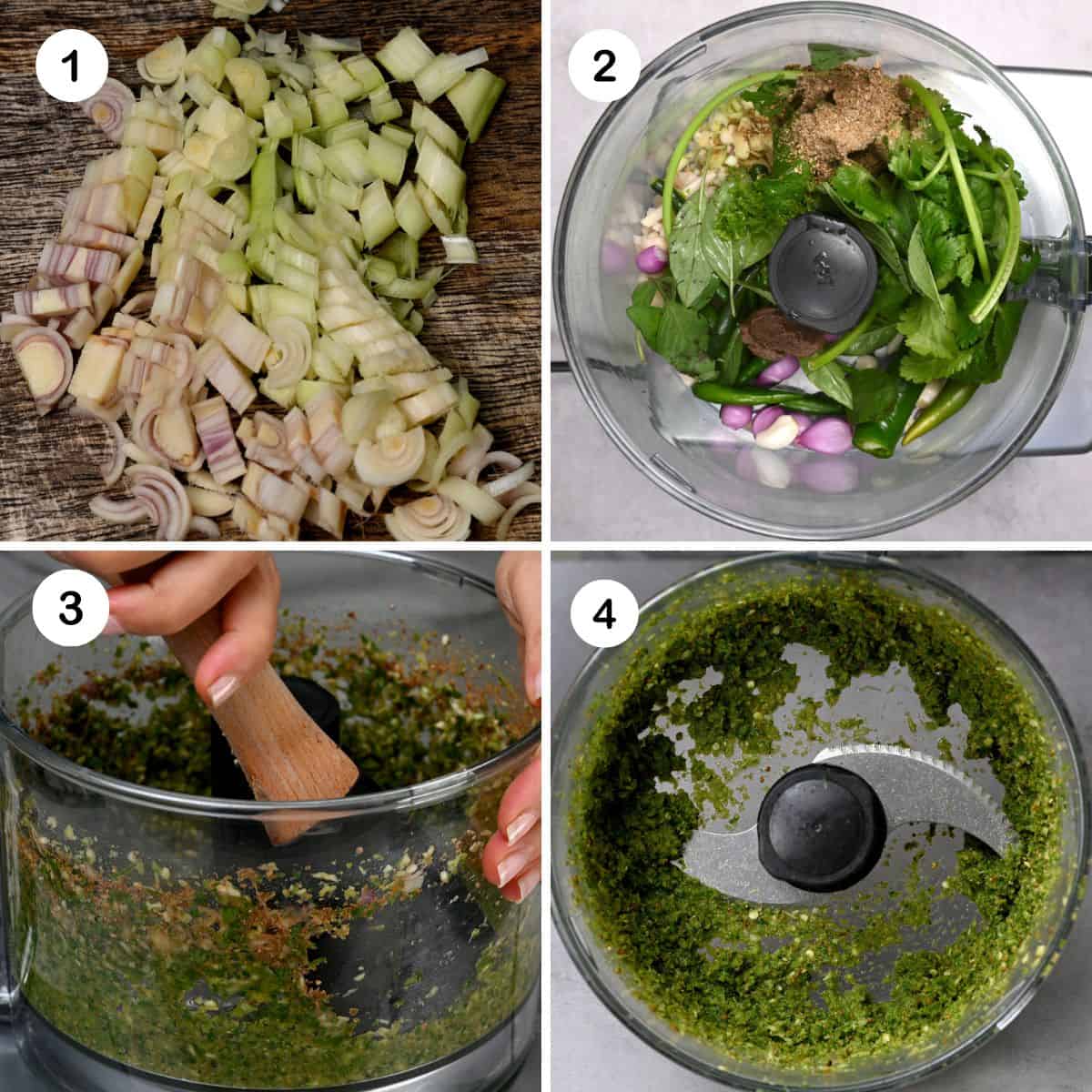 steps for mixing green curry paste ingredients