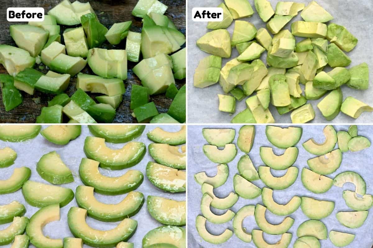 Freezing avocado chunks and slices