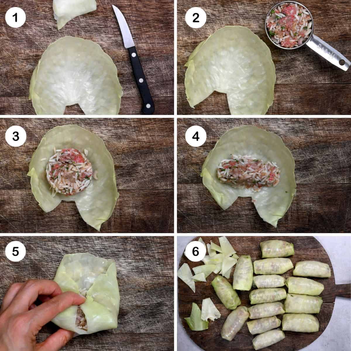 Steps for stuffing cabbage rolls