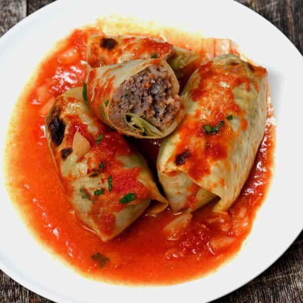 A serving of cabbage rolls