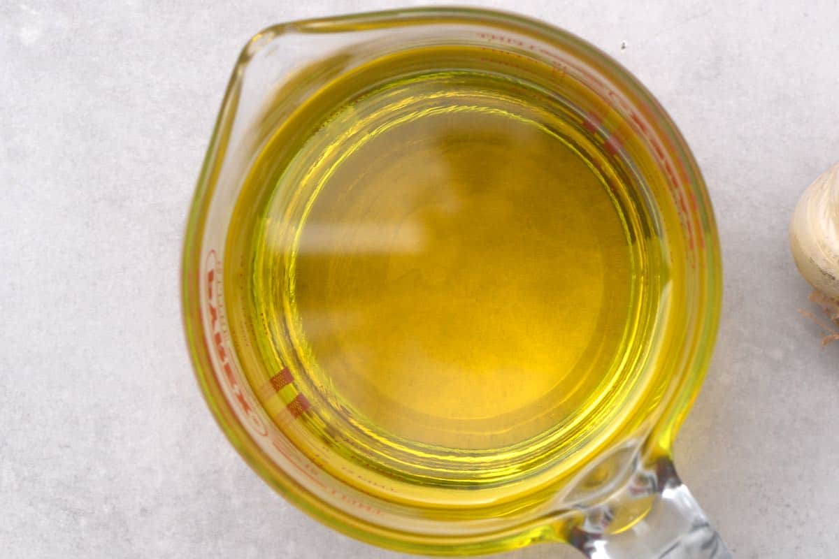 sunflower oil in a glass jug top view