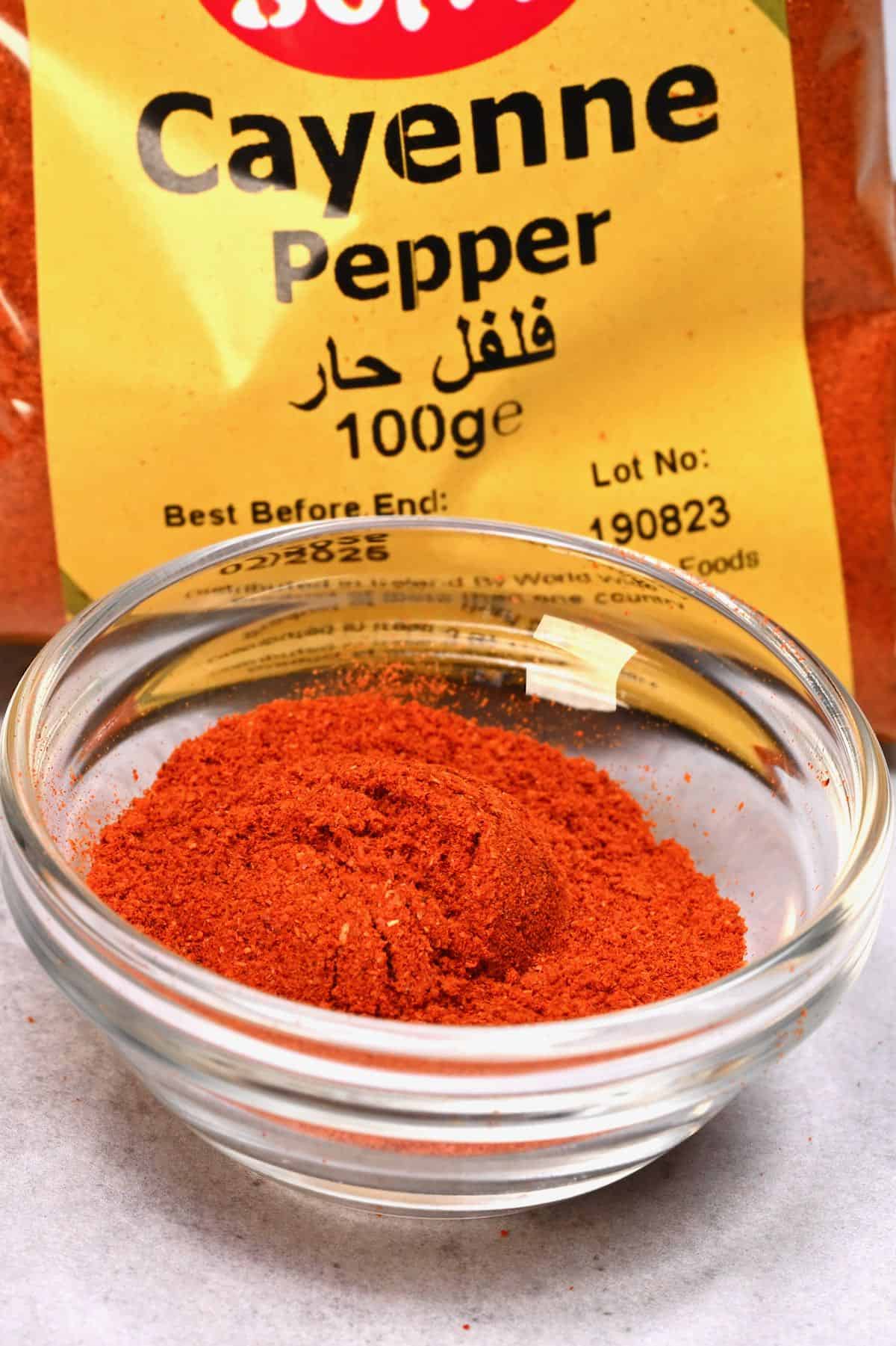 cayenne pepper in a small glass bowl
