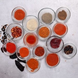 different Paprika Substitutes in little glass bowls square photo