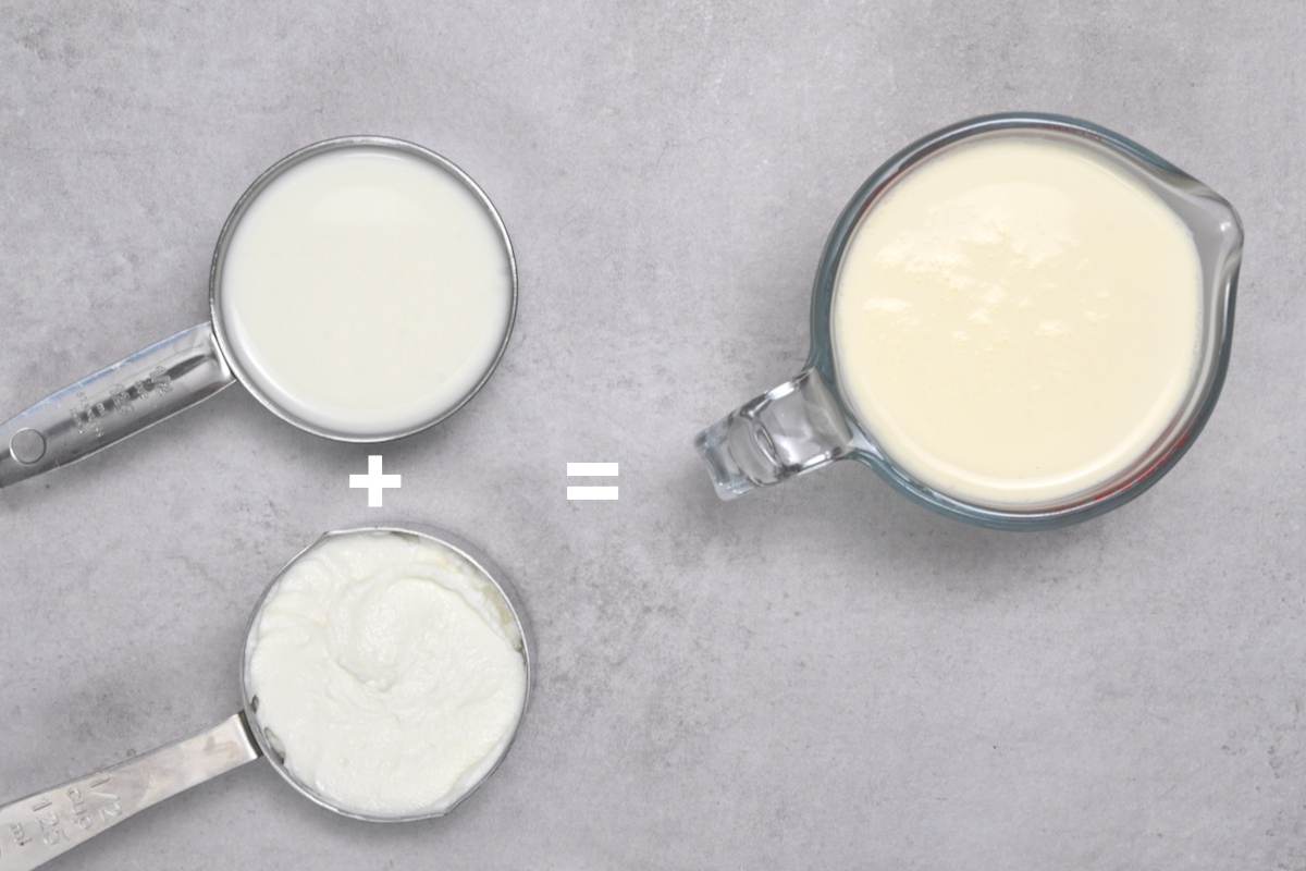 greek yogurt and milk next to heavy cream