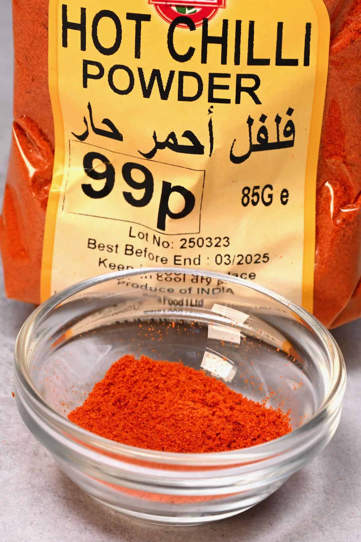 hot chilli powder in a glass bowl