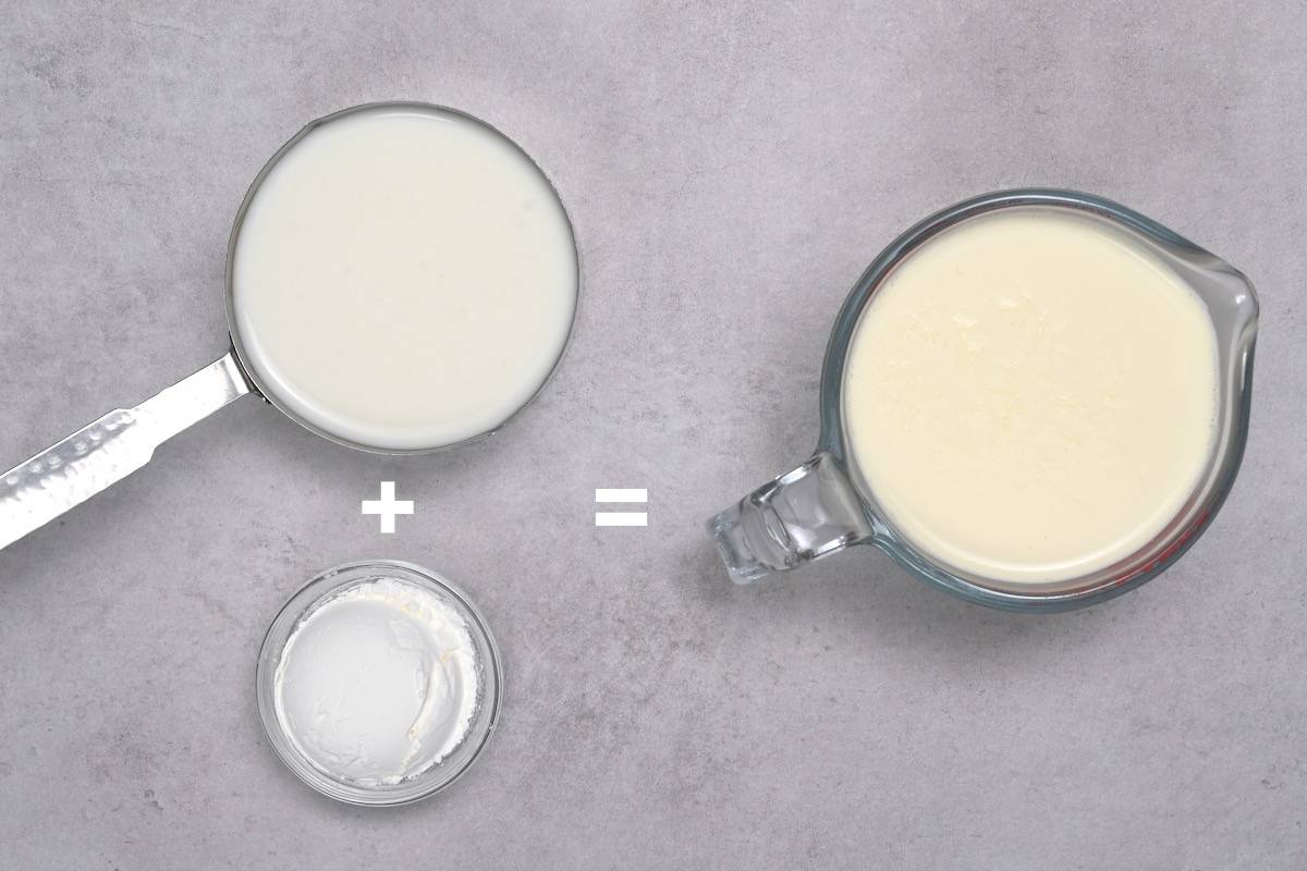 milk and cornstarch next to heavy cream