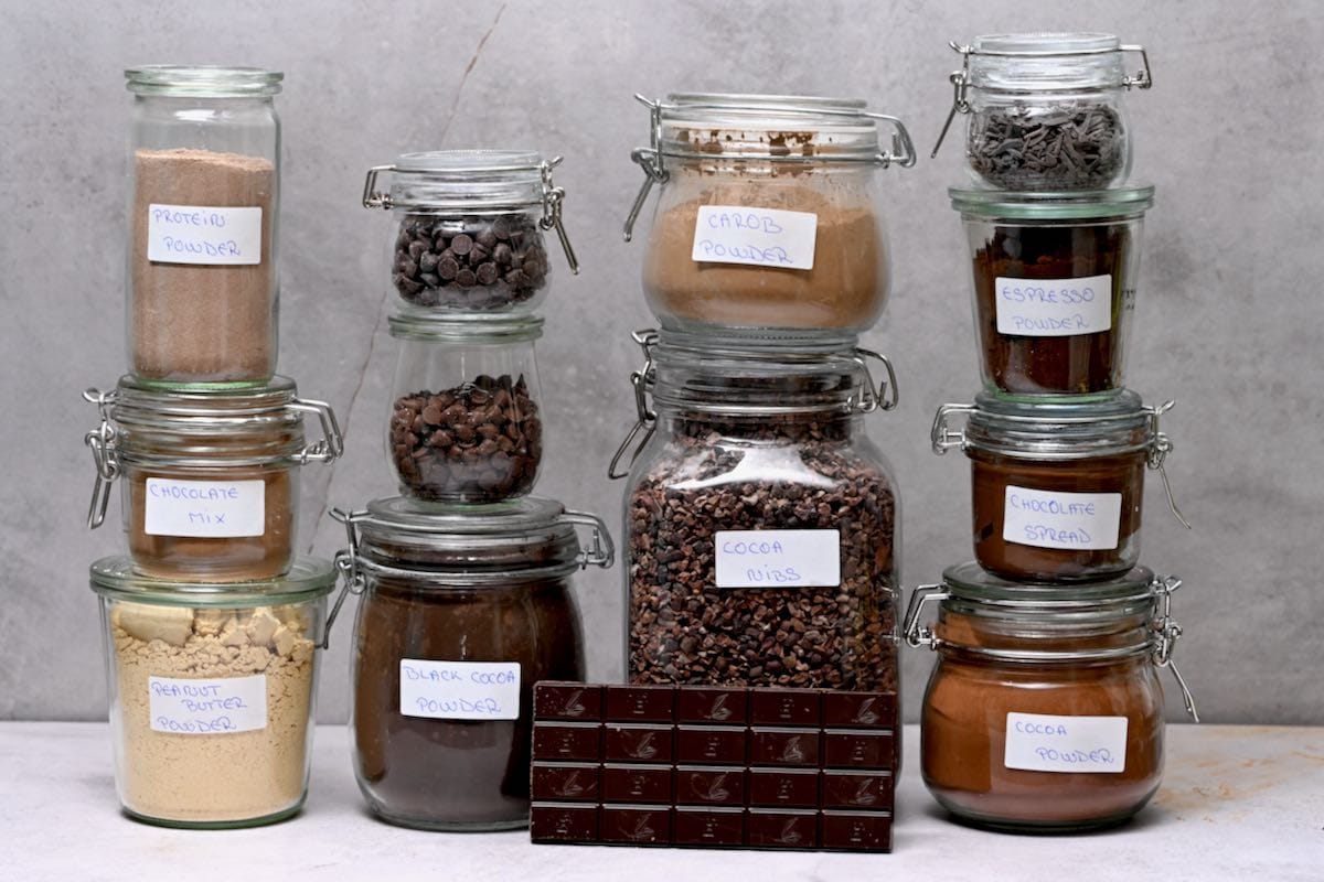 side view of different cocoa powder substitutes