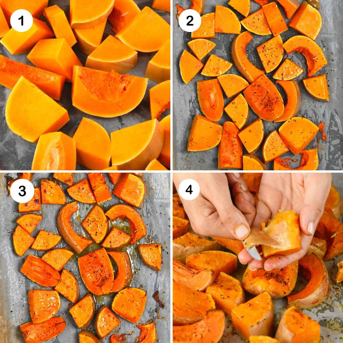 Steps for roasting and peeling butternut squash