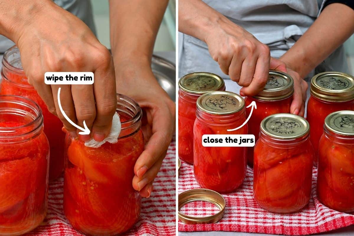 Steps for cleaning and closing packed jars